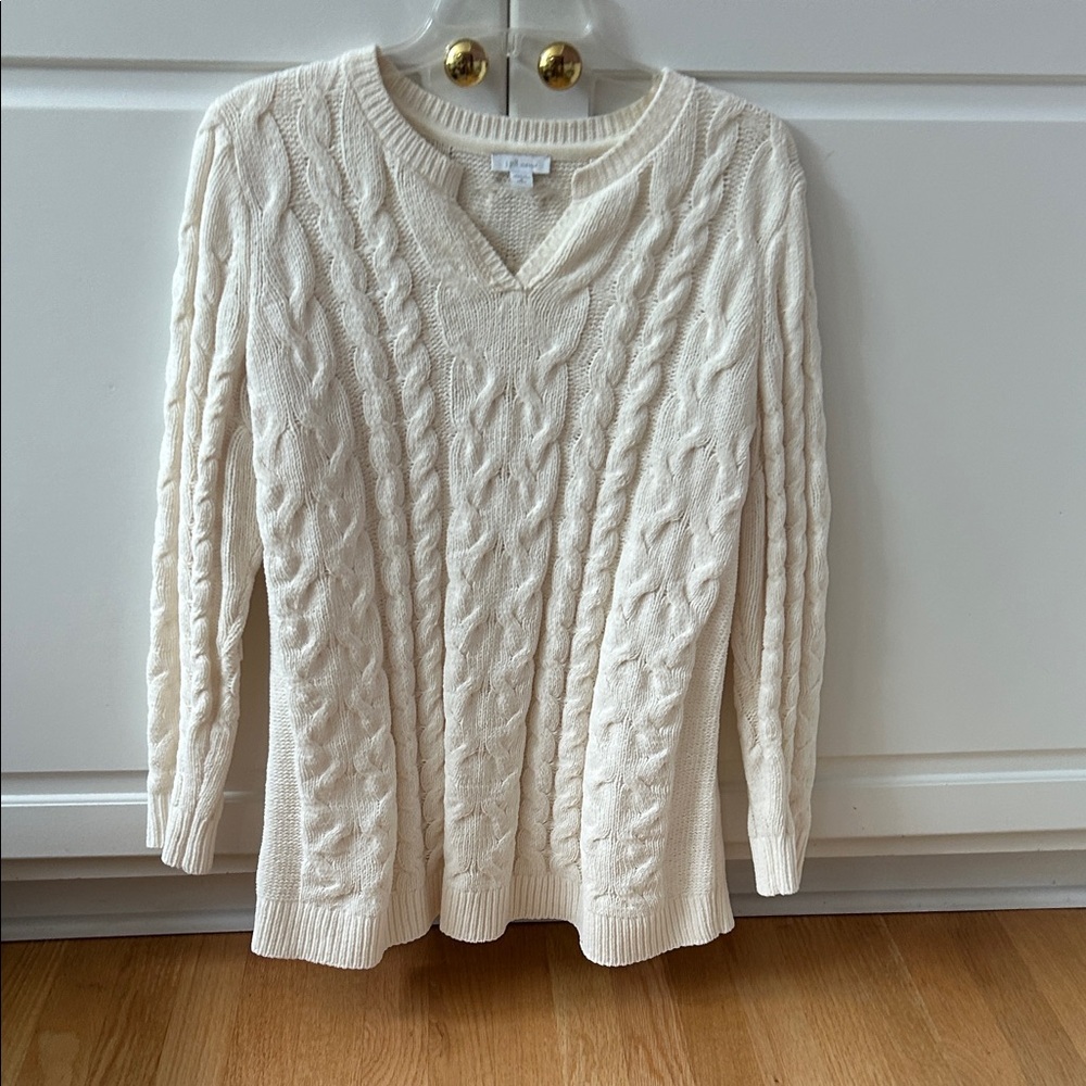 J. Jill Cream Women’s V-Neck Chenille Cable Knit Sweater Tunic
